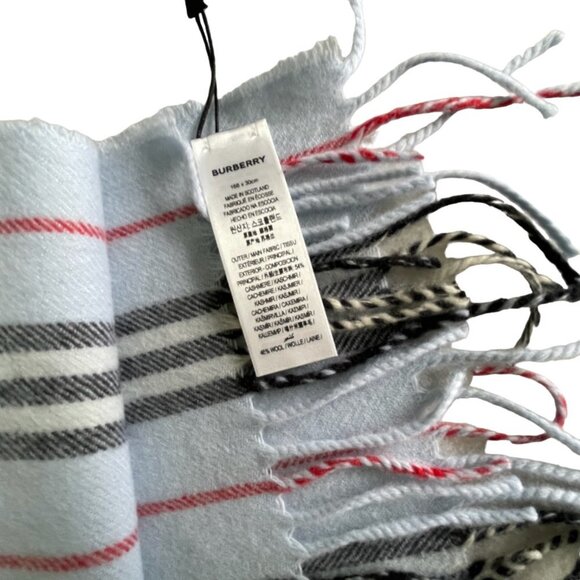 Burberry Small Icon Pale Blue Strip[ed Scarf Cashmere & Wool Silk, 168cm X 30cm - Picture 8 of 9